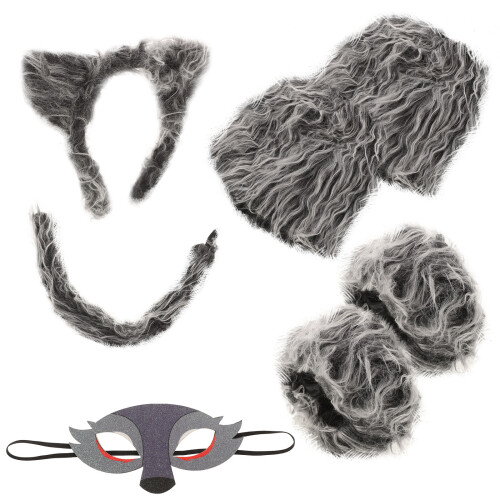 3Sets Complete Cosplay Prop Wool Mask Tail Gloves 2