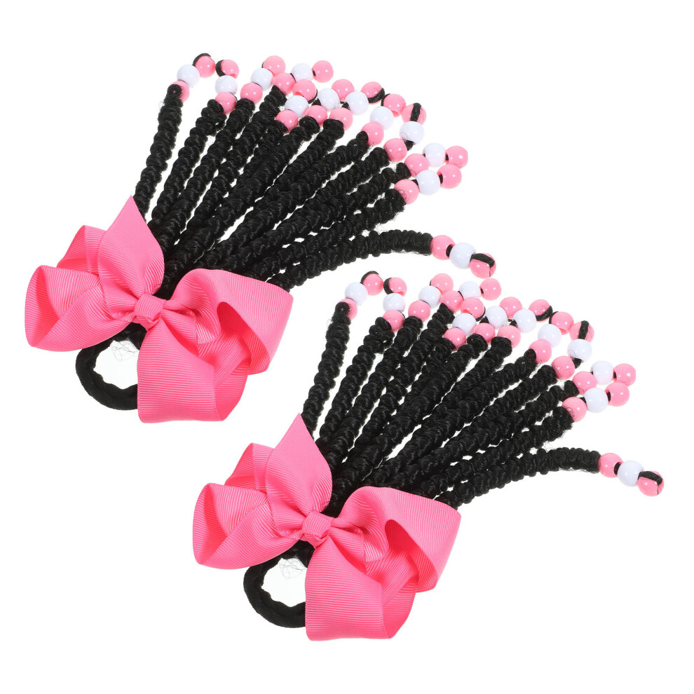 Vaguelly Unisex Pink 4Pcs Braided Ponytail Extensions For Kids With Beaded Hair Ties