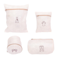 4Pcs Beige Polyester Laundry Bags Mesh Lingerie Bra Wash Bags Storage