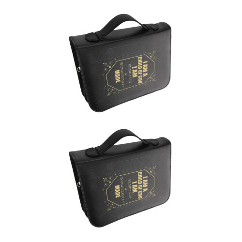 2Pcs PU Vintage Book Sleeve Protector Black Zippered Bible Carry Case 2