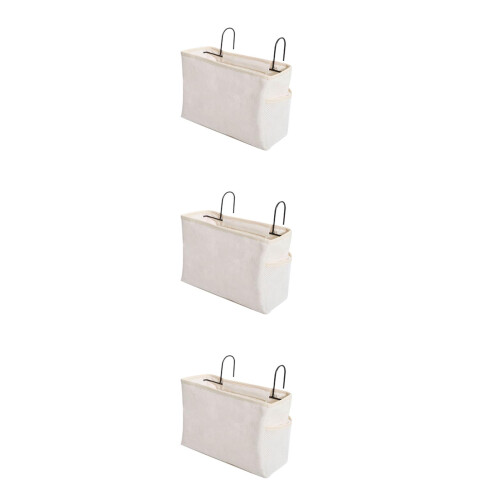 3Pcs White Felt Fabric Bedside Storage Bag Hanging Organizer for Dorm 2