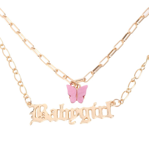 2Pcs Creative Golden Acrylic Hanging Pendant Double-Layers Neck Chain