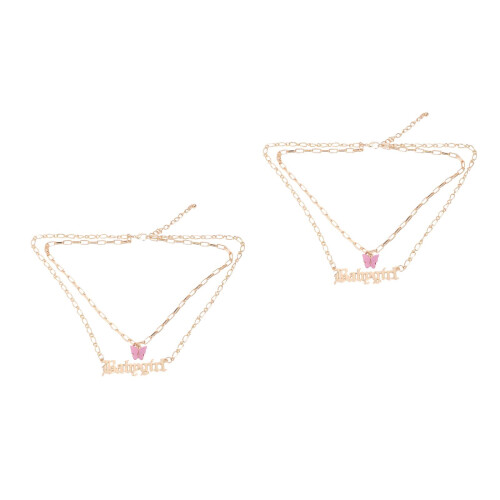 2Pcs Creative Golden Acrylic Hanging Pendant Double-Layers Neck Chain 2