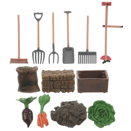 3Sets Plastic Miniature Farm Tool Set with Carrot Fork Brush for Kids