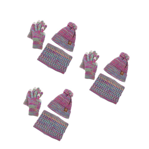 3Pièces Ensemble Violet Bonnet Hiver 2