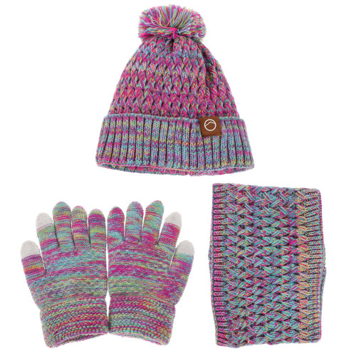 3Pièces Ensemble Violet Bonnet Hiver