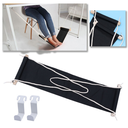 2Pcs Foldable Bamboo Foot Hammock Black Under Desk Office Foot Rest 2