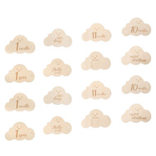 4Pcs Double-Sided Wooden Cloud Monthly Baby Photo Cards for Pregnancy