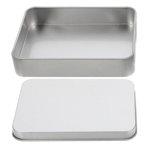 3Pcs Mini Rectangular Tin with Lid Silver Metal Candy Storage Boxes 1