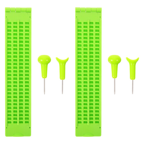 2Sets Durable Plastic Braille Board for Beginners with Stylus in Green