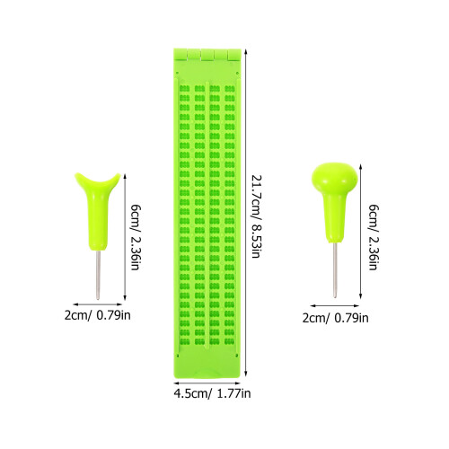 2Sets Durable Plastic Braille Board for Beginners with Stylus in Green 2