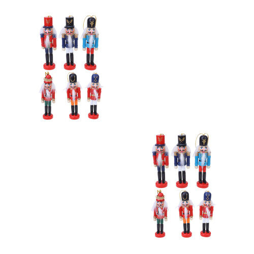 12Pcs Painted Wooden Nutcracker Puppet Hanging Xmas Ornaments 2