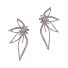 2Pairs Rhinestone Silver Clip on Earrings Flower Design for Teen Girls