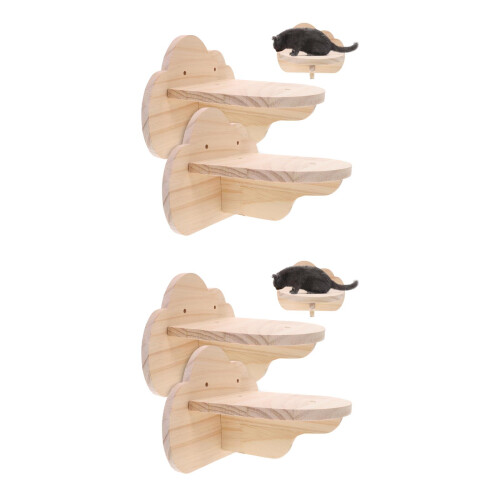 4Pcs Light Yellow Wooden Cat Wall Steps and Climbing Perches for Pets 2