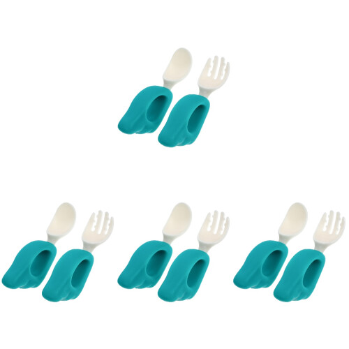 4Ensembles Couverts Bébé Silicone Vert Assiette Entrée Apprentissage 2