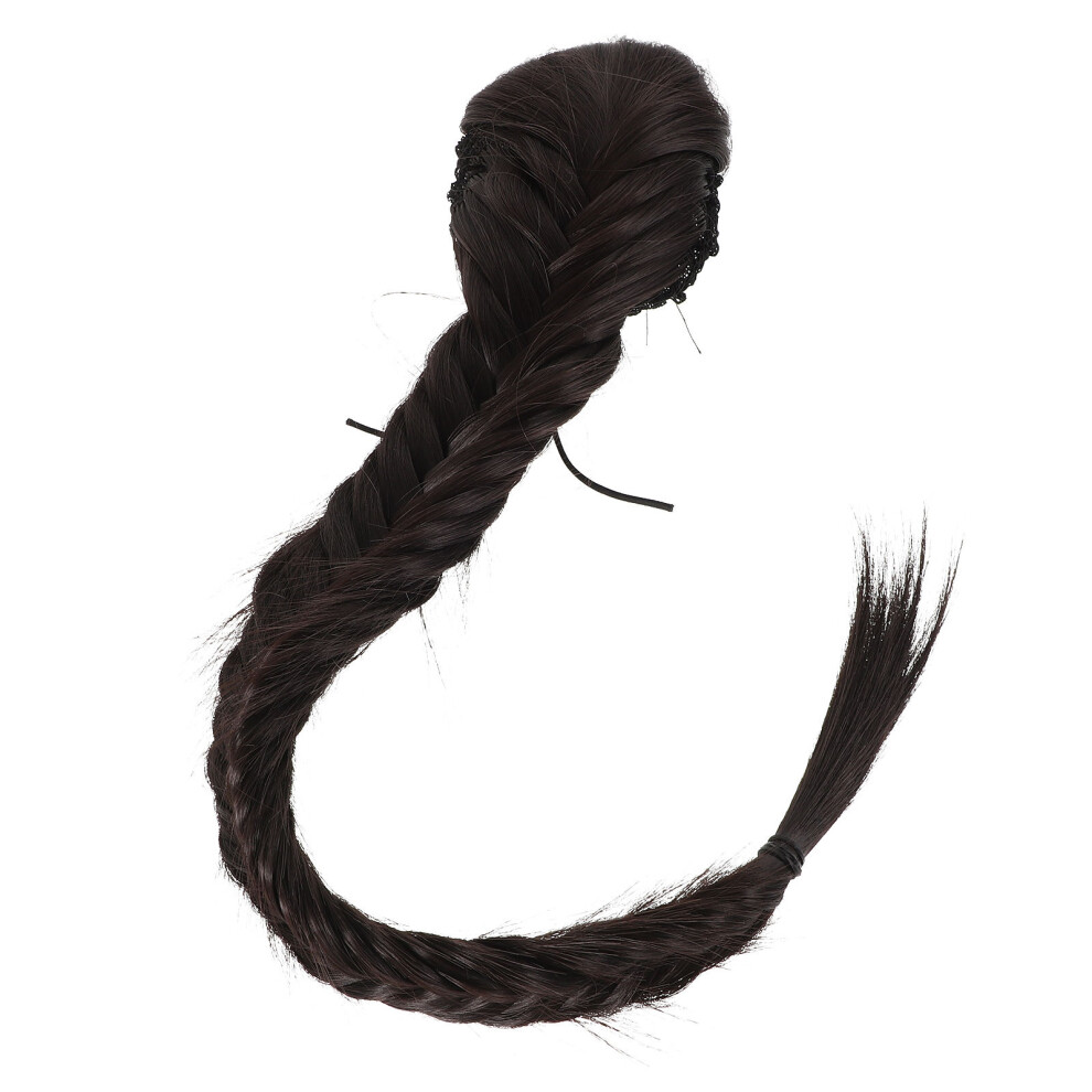 Solustre Unisex Black 3Pcs Braided Wigs Ponytail Extensions Synthetic Fiber For Women