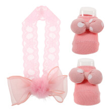 5Sets Stretchy Pink Baby Headband and Socks Comfortable Newborn Set