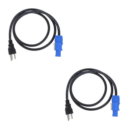 2Pcs Black Stage Light Power Cords 16A Rubber Cable with 3-Core Plug 2