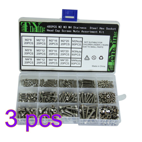 1440Pcs Silver Socket Head Screws and Nuts Metric Bolts Assortment Kit