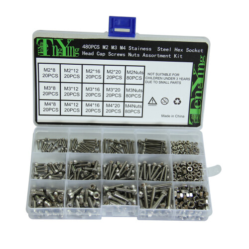 1440Pcs Silver Socket Head Screws and Nuts Metric Bolts Assortment Kit 1