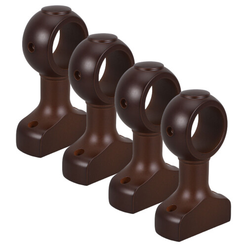 4Pcs Dark Brown Wood Curtain Rod Brackets Sturdy Decorative Wall Mount