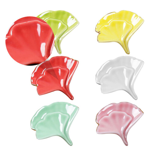 2Pcs Ceramics Chopsticks Spoon Rests Ginkgo Leaf Dinner Decor 2