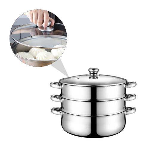2Pcs Stainless Steel Steaming Pot Silver Home Steamer 1