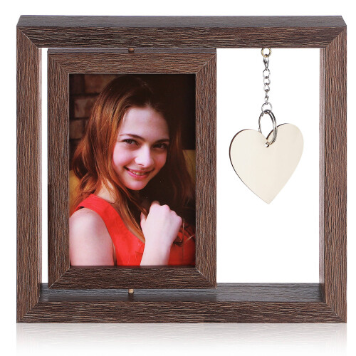 3Pcs Double-Sided Rotating Wood Photo Frames Coffee Color Rustic Decor