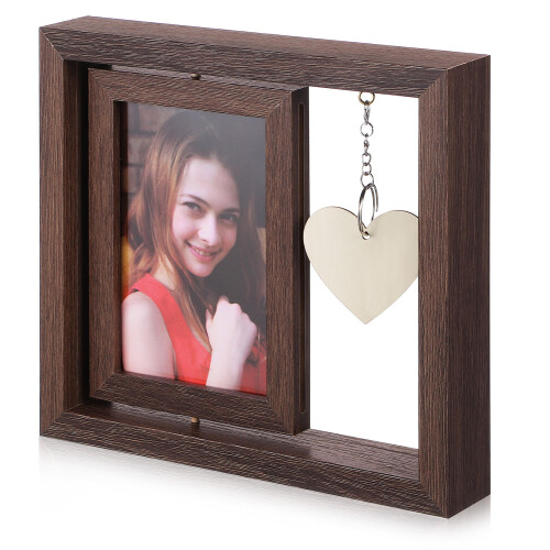 3Pcs Double-Sided Rotating Wood Photo Frames Coffee Color Rustic Decor 1