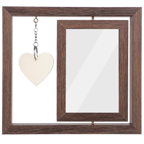 3Pcs Double-Sided Rotating Wood Photo Frames Coffee Color Rustic Decor 2