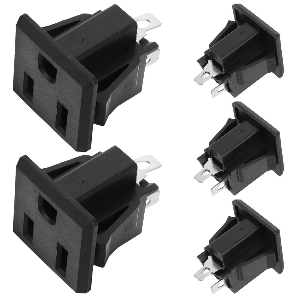 5Pcs Black Three Prong Plug Socket Plastic Wall Outlet For Home Use 3632862278784