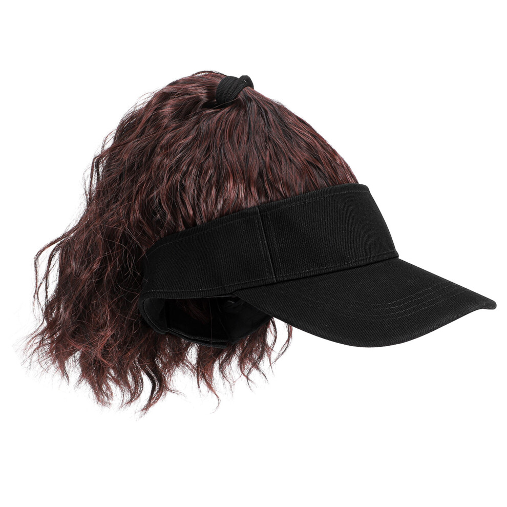 Vaguelly 4Pcs Dark Brown Ponytail Baseball Hat With Natural Synthetic Hair Wig