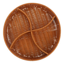 2Pcs Brown Faux Rattan Wicker Basket Divided Snack Bread Storage