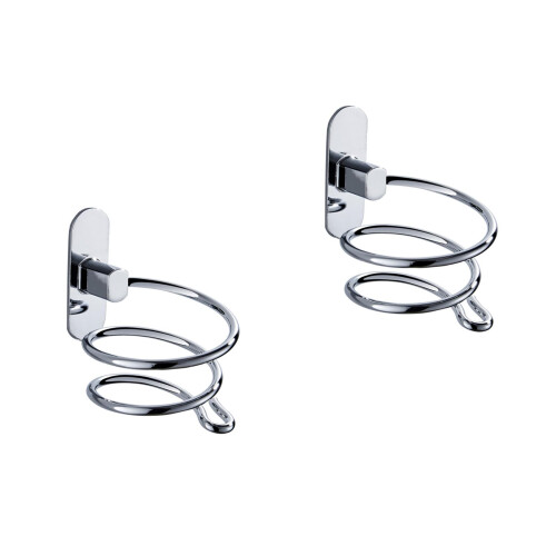 2Pcs Anti-Rust Hair Dryer Holder Rack Wall-Mounted Silver Storage 2