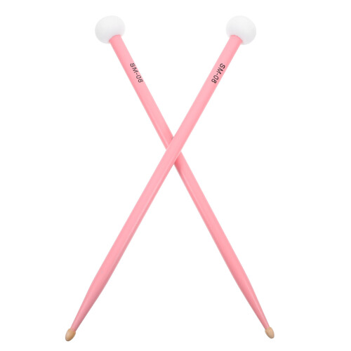 1Pair Pink Felt Head Drumsticks Maple Wood Drum Mallets for Drum Kits