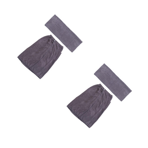 2Pcs Grey Men Bath Skirt Microfiber Absorbent Wearable Home Bathrobe 2