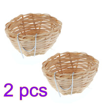 4Pcs Bamboo Handmade Bird Nest with Hook Khaki Hanging Bird Shelter
