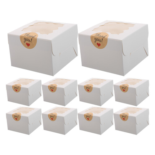 50Pcs Sturdy White Bakery Boxes with Window and Thank You Stickers