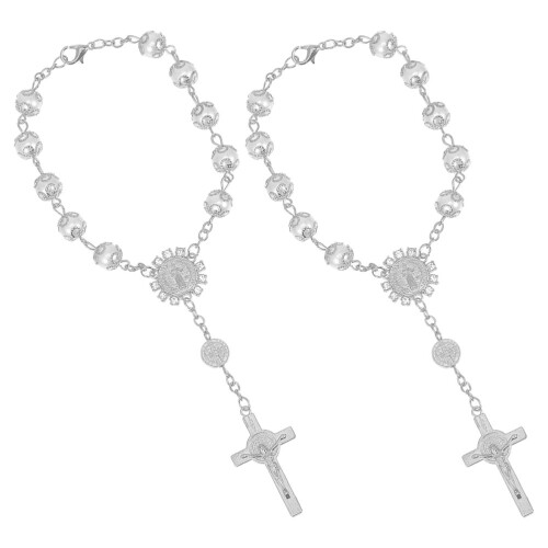 6Pcs Silver Mirror Hanging Ornaments with Pearl for Blessing 1