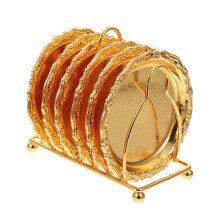 2Sets Golden Zinc Alloy Metal Coasters Heat-Resistant Cup Mats