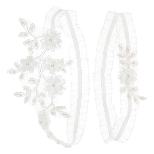 4Pairs Elastic Pearl Embellished Lace Garters Secure Stocking Holders