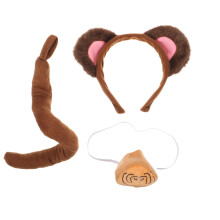 3Sets Brown Monkey Costume Set with Ears Tail Headband for Adults Kids