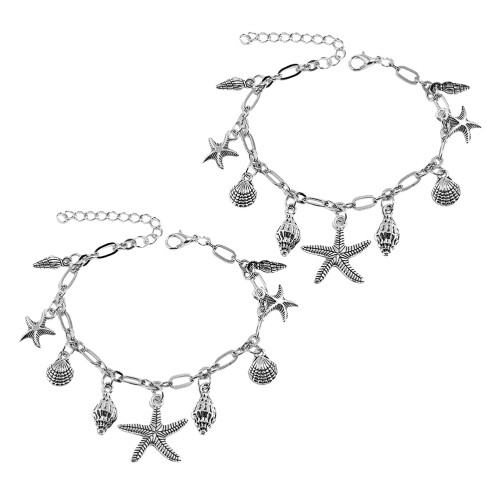 3Pcs Boho Beach Ankles Bracelets Silver Zinc Alloy Seashell Anklets 1