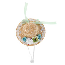 2Pcs Mini Straw Hat Props with Bow and Flowers for Dolls Multicolor