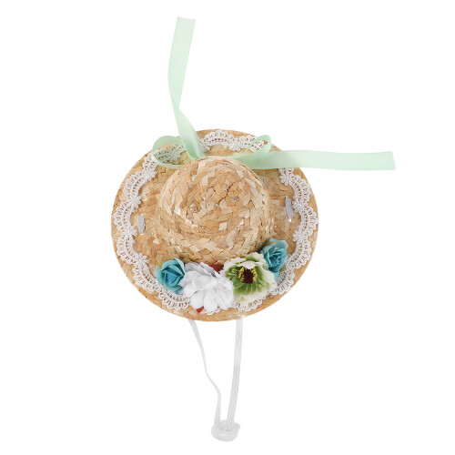 2Pcs Mini Straw Hat Props with Bow and Flowers for Dolls Multicolor