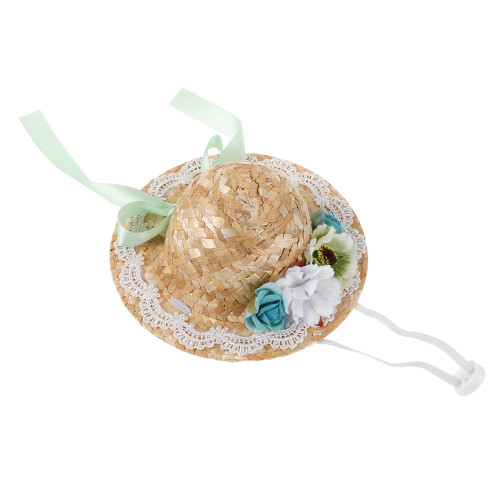 2Pcs Mini Straw Hat Props with Bow and Flowers for Dolls Multicolor 1