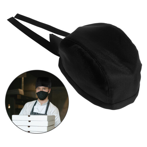 2Pcs Black Ribbon Chef Caps Durable Canvas Kitchen Headwear 1