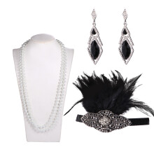 12Pcs Comfortable Black Gloves Headband 1920S Party Set