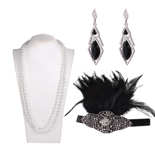 12Pcs Comfortable Black Gloves Headband 1920S Party Set