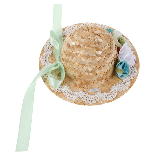 2Pcs Mini Straw Hat Props with Bow and Flowers for Dolls Multicolor 2